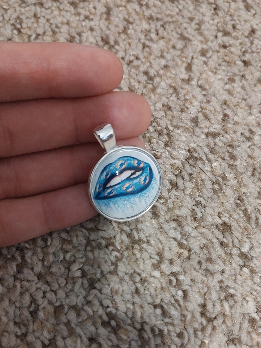 5 For $20 Blue Lip Art Round Pendant Necklace - Women Jewelry